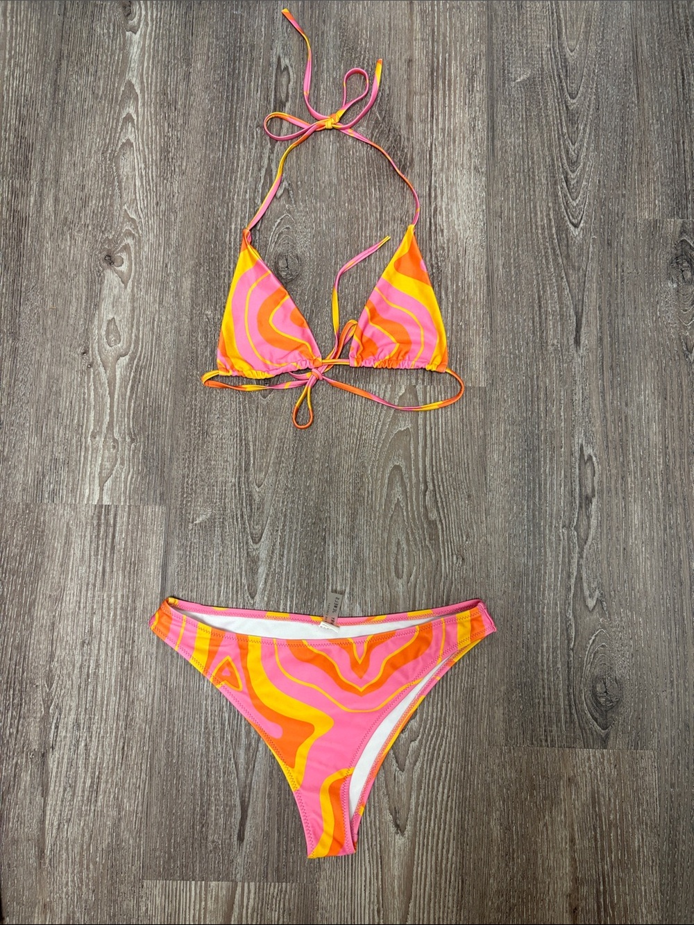 Retro Swirl Pink & Orange Triangle Bikini Set